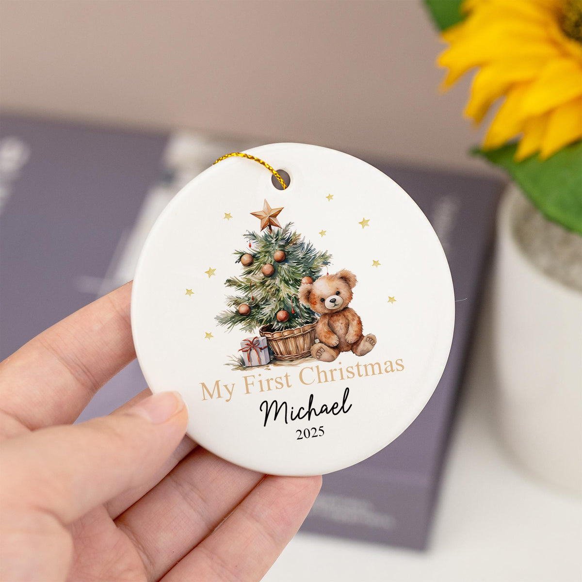 Personalized Baby’s First Christmas Ornament, Custom Name Ceramic Bauble