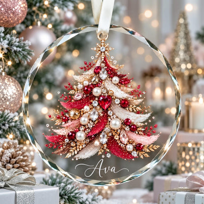 Personalized Jeweled Christmas Tree Glass Ornament