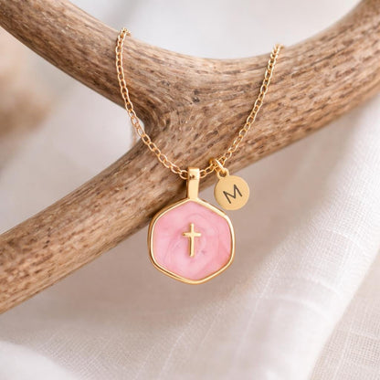 Personalized Enamel Cross Necklace, Personalized Engraving Gold Faith Jewelry Gift