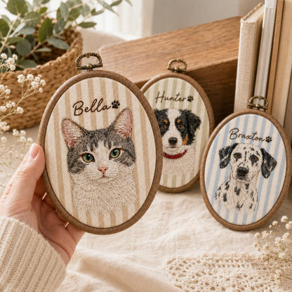 Personalized Pet Portrait Embroidery Hoop, Custom Dog & Cat Gift