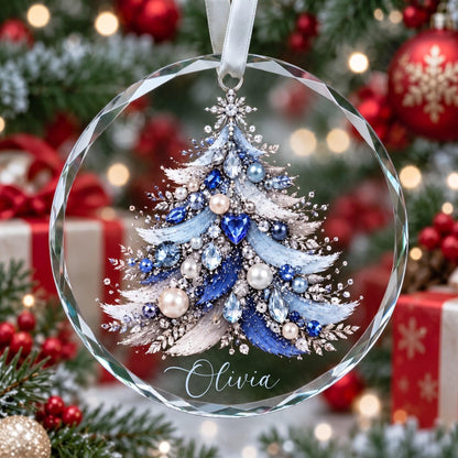 Personalized Jeweled Christmas Tree Glass Ornament