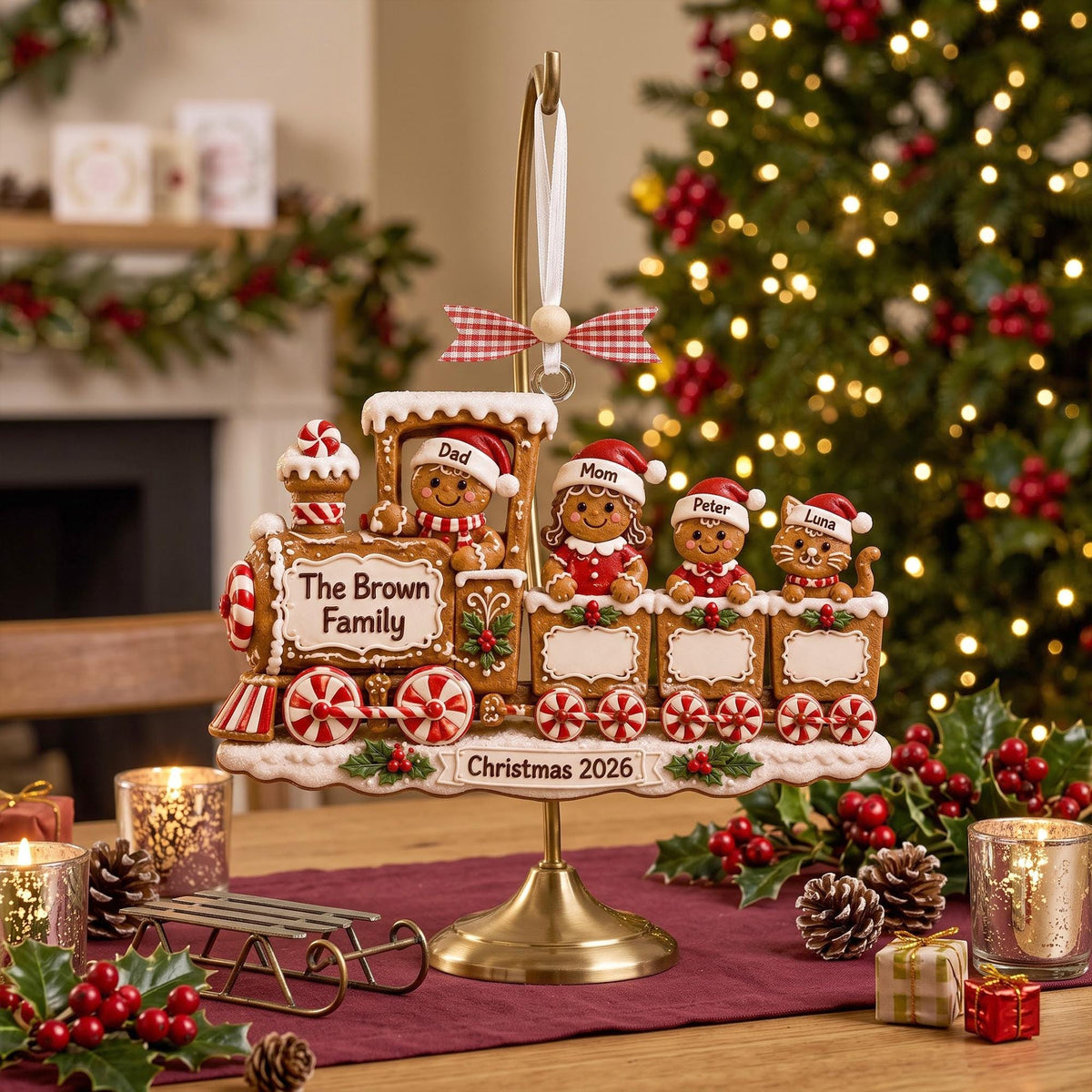 Personalized Gingerbread Family Train Christmas Ornament