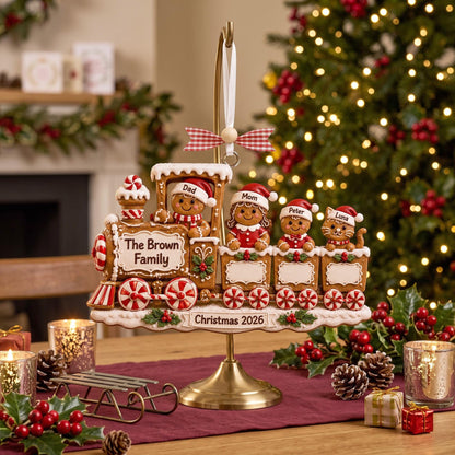 Personalized Gingerbread Family Train Christmas Ornament