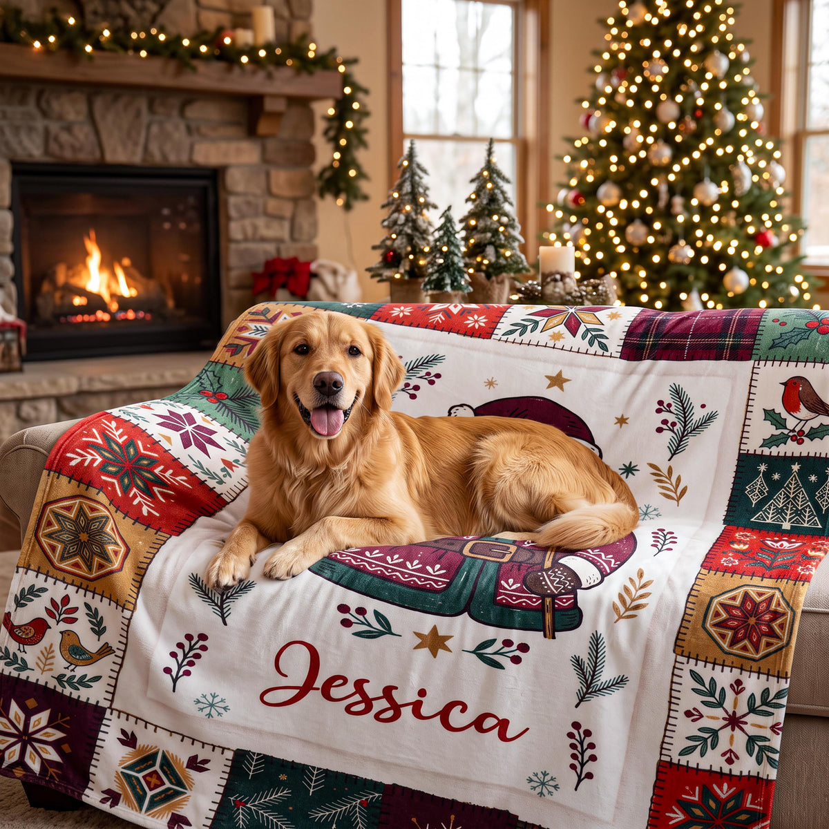 Personalized Christmas Blanket, Custom Name Holiday Throw