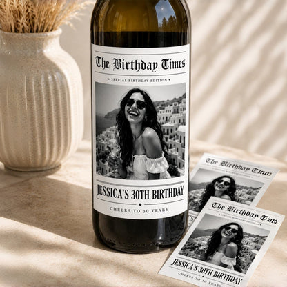 Personalized Birthday Wine Label with Photo | Set of 5 Custom Labels