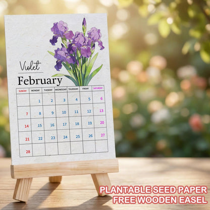 Personalized 2027 Plantable Flower Seed Paper Calendar with Wooden Stand