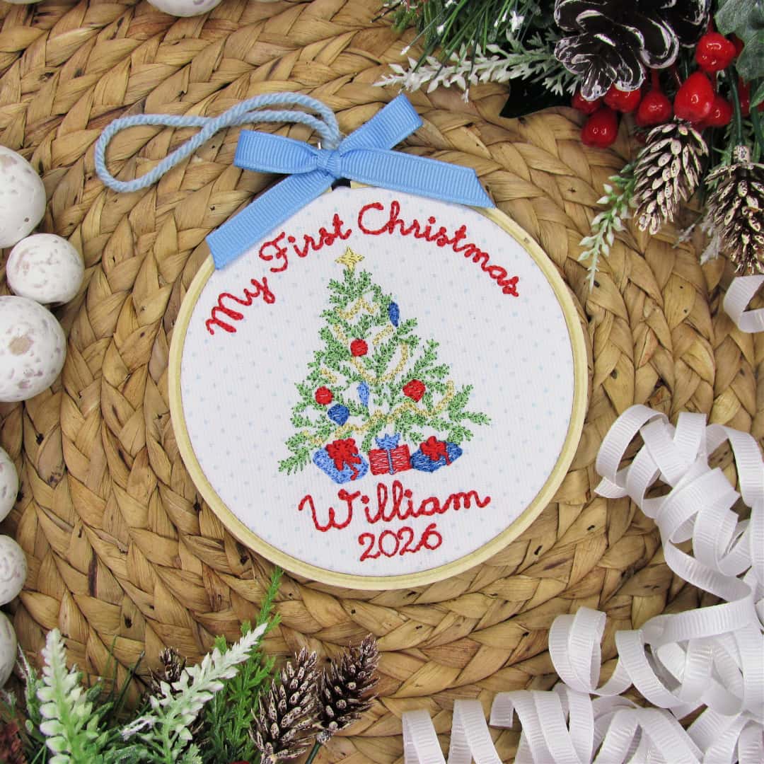 Embroidered Personalized Name Baby’s First Christmas Ornament Christmas Tree