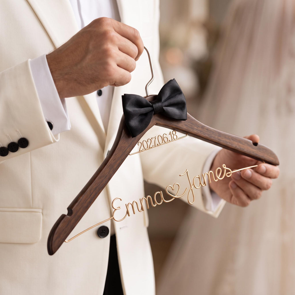 Personalized Wedding Hanger, Custom Bride and Groom Names & Date