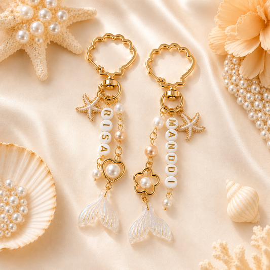 Personalized Coastal Bag Charm Set – Custom Beach Bridesmaid & Best Friend Gift (1–2 Pack)