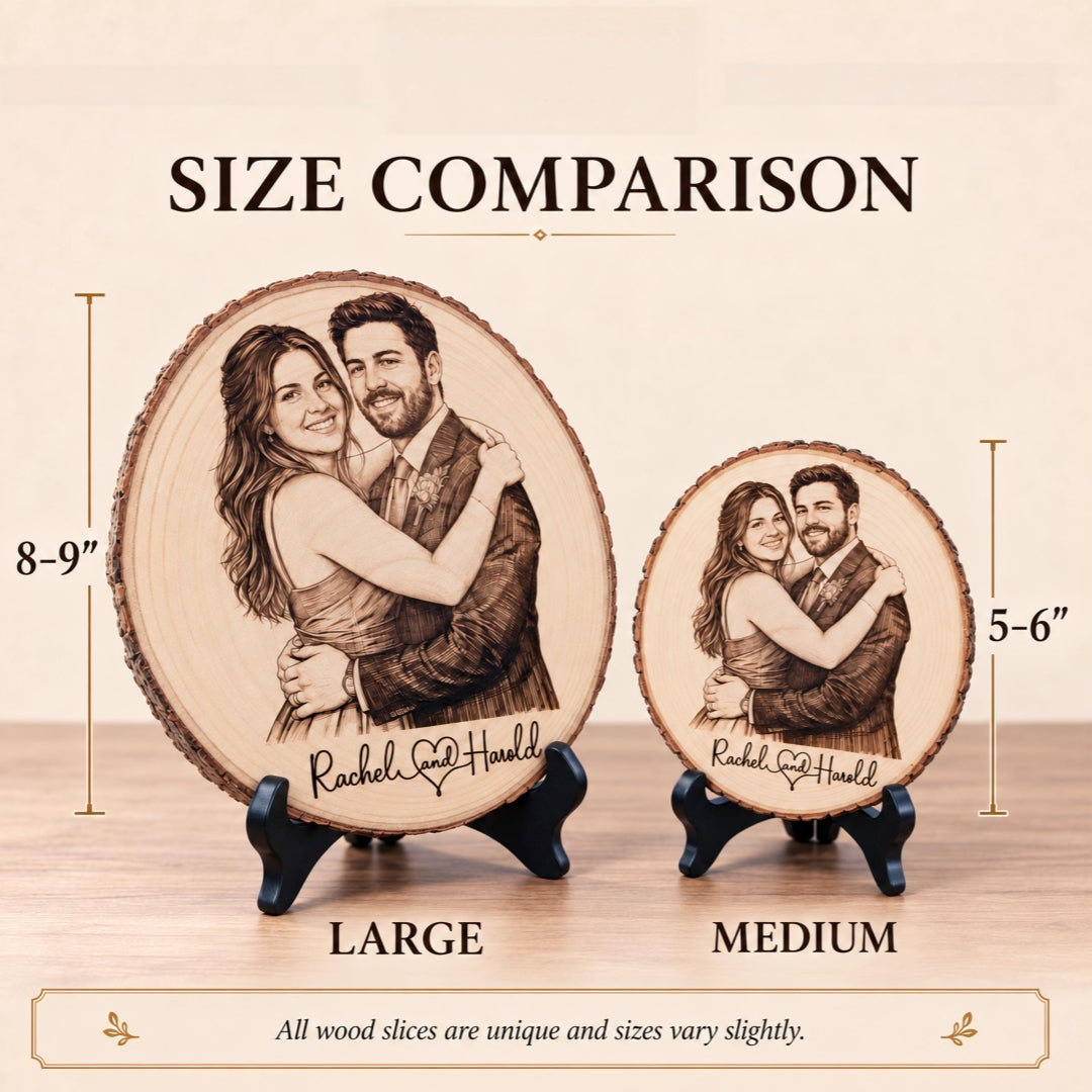 Personalized Couples Portrait Wood Engraving, Engagement Gift
