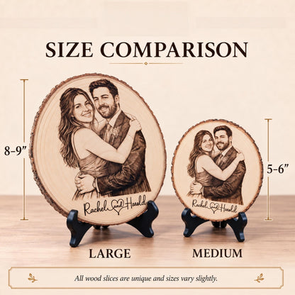 Personalized Couples Portrait Wood Engraving, Engagement Gift
