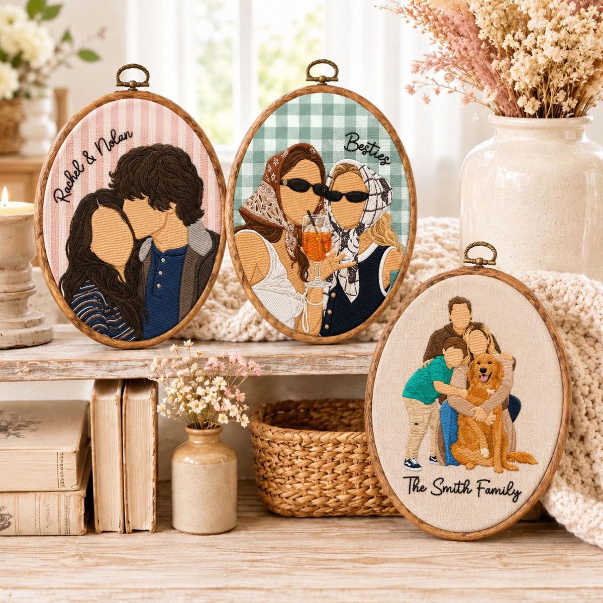 Personalized Photo Embroidered Hoop, Custom Family Portrait Gift