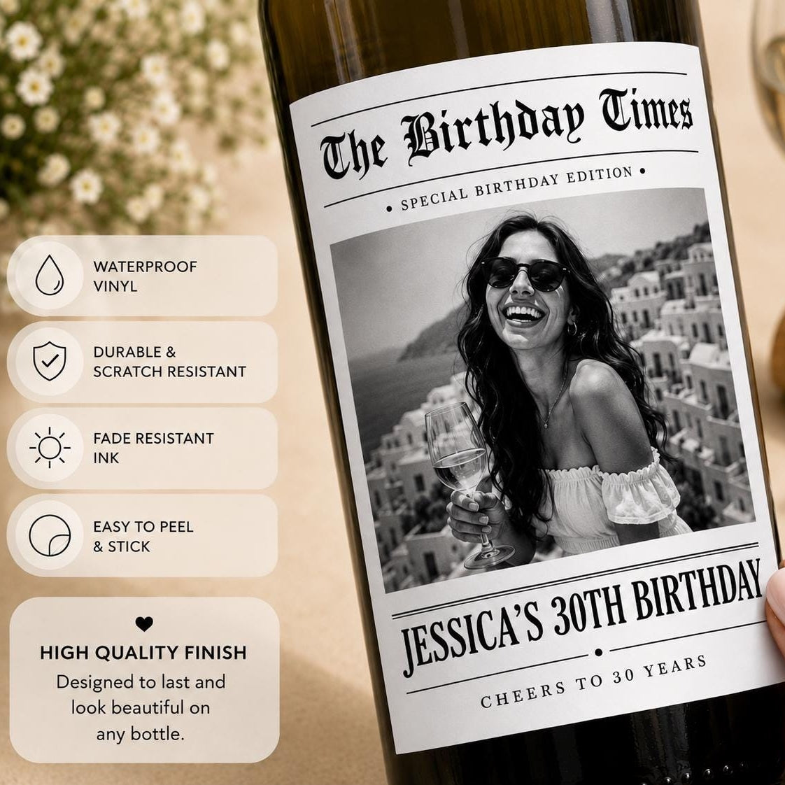 Personalized Birthday Wine Label with Photo | Set of 5 Custom Labels