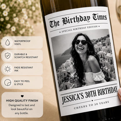 Personalized Birthday Wine Label with Photo | Set of 5 Custom Labels