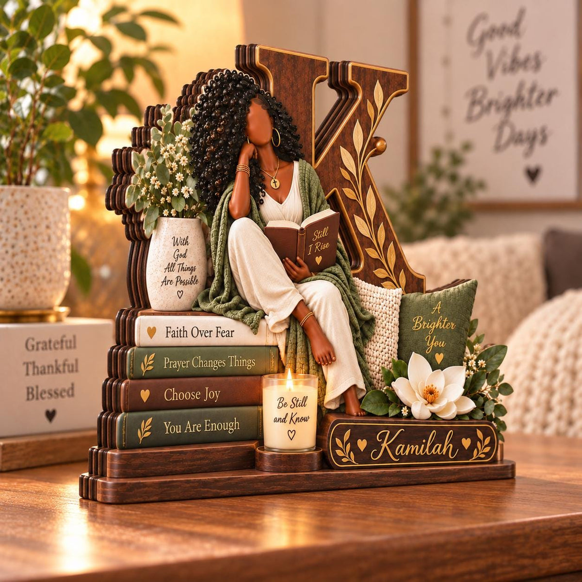 Personalized Black Woman Inspirational Acrylic Desk Sign – Custom Name & Initial