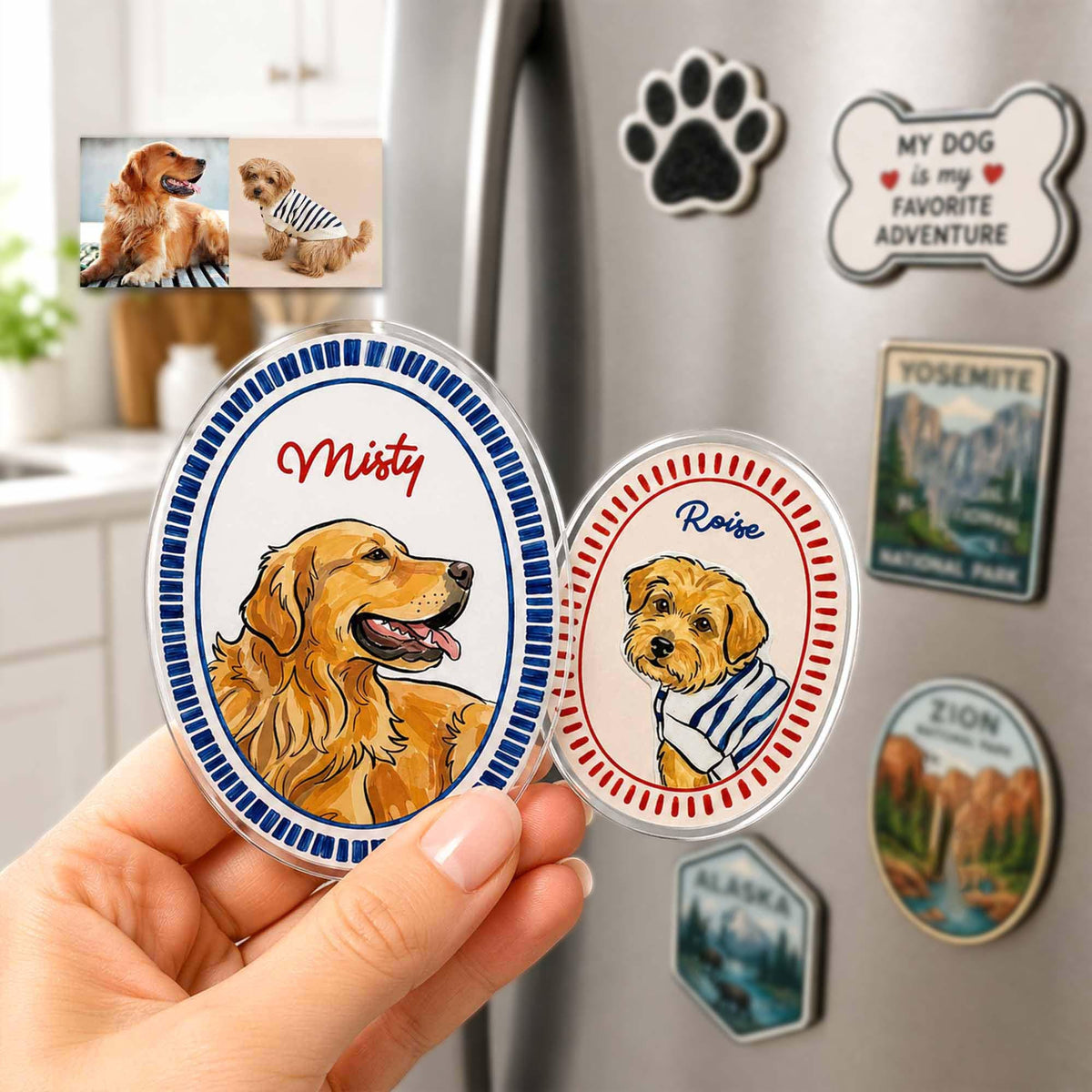 Personalized Pet Portrait Fridge Magnet, Custom Dog & Cat Photo