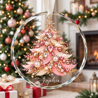 Personalized Jeweled Christmas Tree Glass Ornament