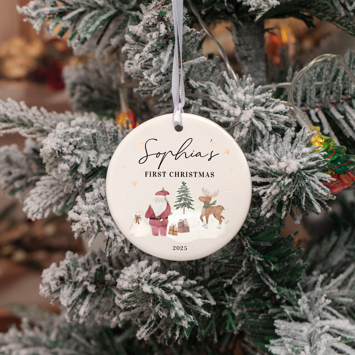 Personalized Baby’s First Christmas Ornament, Custom Name Ceramic Bauble