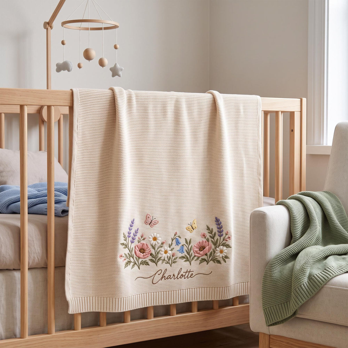 Personalized Wildflower Baby Blanket, Custom Name Floral Knit Blanket