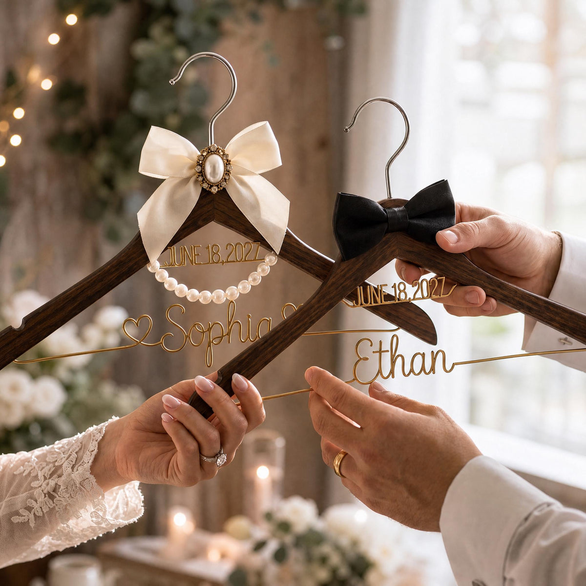 Personalized Wedding Hanger, Custom Bride and Groom Names & Date