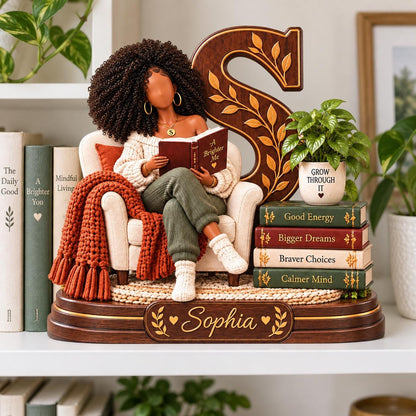Personalized Black Woman Inspirational Acrylic Desk Sign – Custom Name & Initial