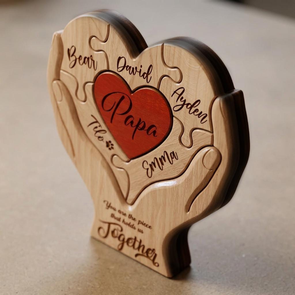 Personalized Family Puzzle Sign, Custom Wooden Gift for Mom or Dad