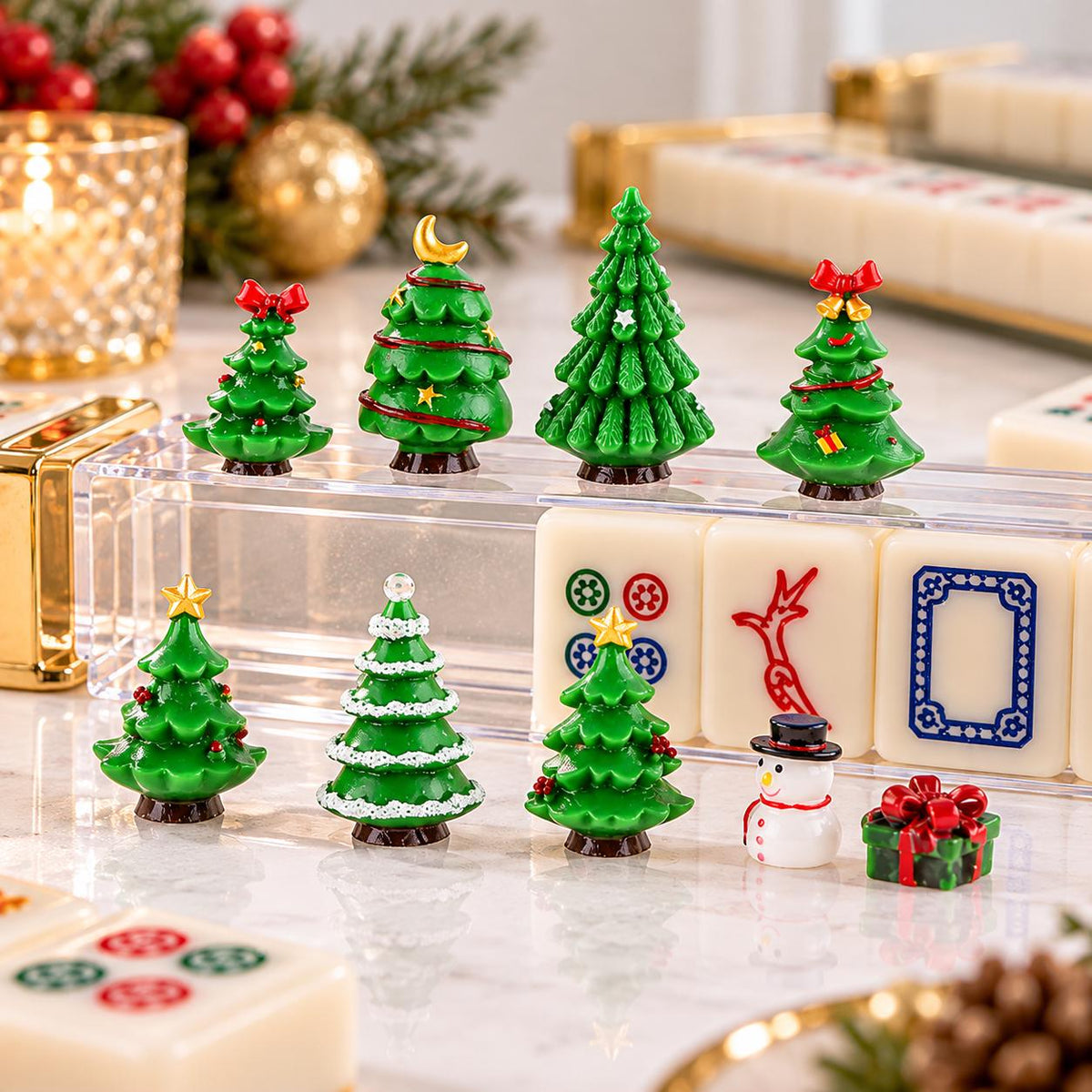 Mini Christmas Tree Mahjong Trinkets | Holiday Gift Decor Sets of 7