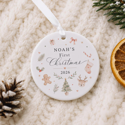 Personalized Baby's First Christmas Ceramic Ornament, Christmas Icon Custom Name & Year