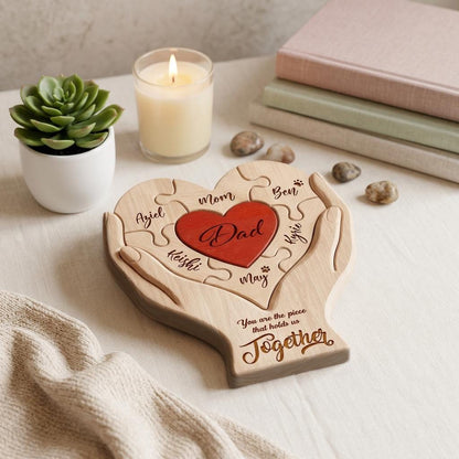 Personalized Family Puzzle Sign, Custom Wooden Gift for Mom or Dad