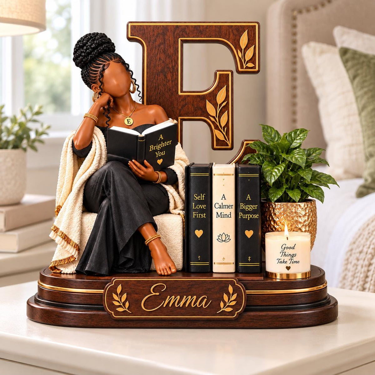 Personalized Black Woman Inspirational Acrylic Desk Sign – Custom Name & Initial
