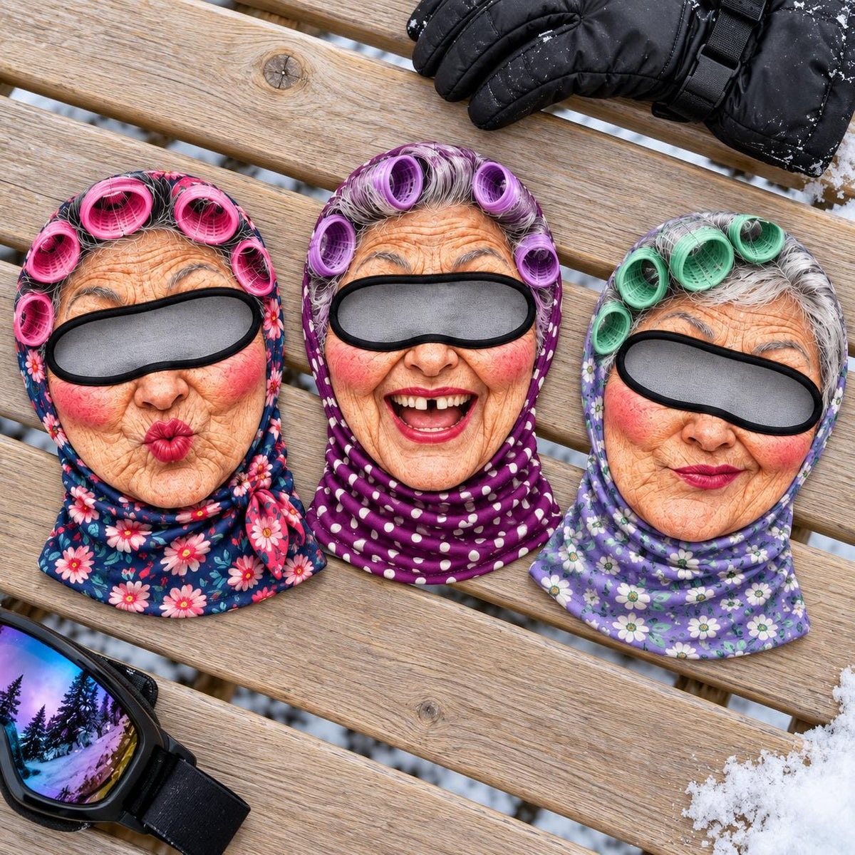 Funny Grandma Face Balaclava Ski Mask, Personalized Photo Winter Gift