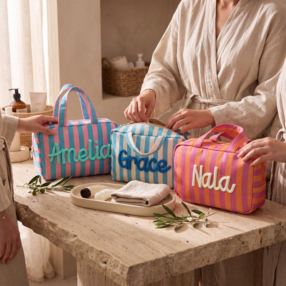Personalized Hanging Toiletry Bag with Custom Yarn Name