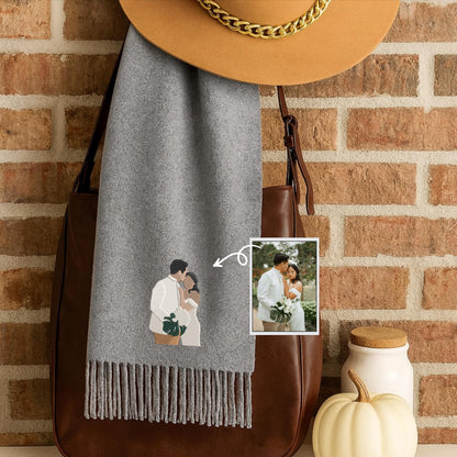 Personalized Embroidered Portrait Scarf from Photo