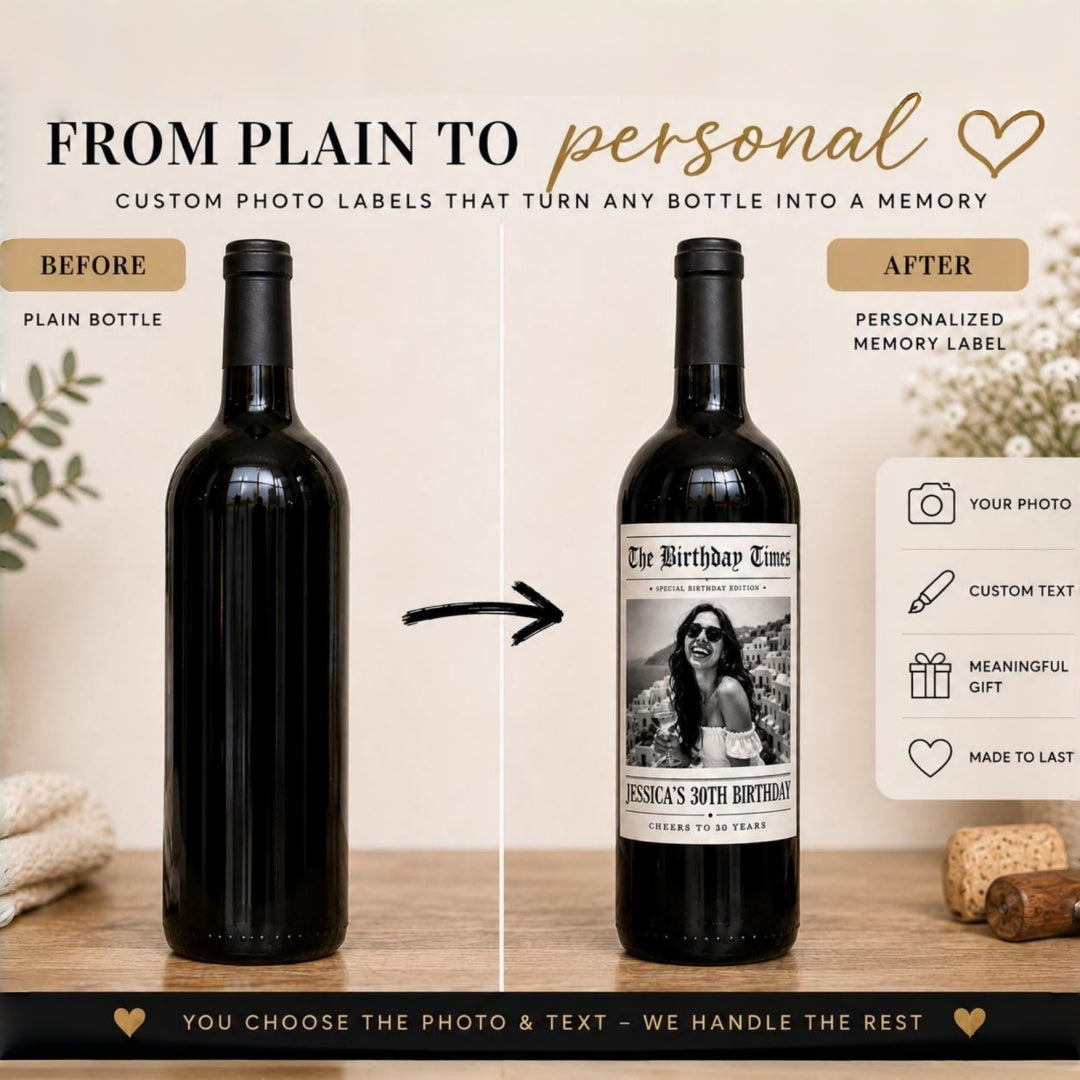 Personalized Birthday Wine Label with Photo | Set of 5 Custom Labels