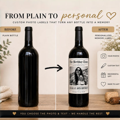 Personalized Birthday Wine Label with Photo | Set of 5 Custom Labels