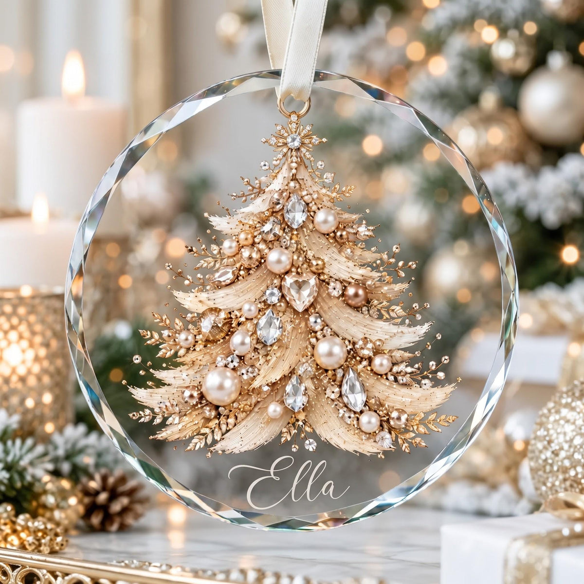 Personalized Jeweled Christmas Tree Glass Ornament