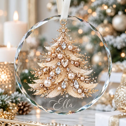 Personalized Jeweled Christmas Tree Glass Ornament