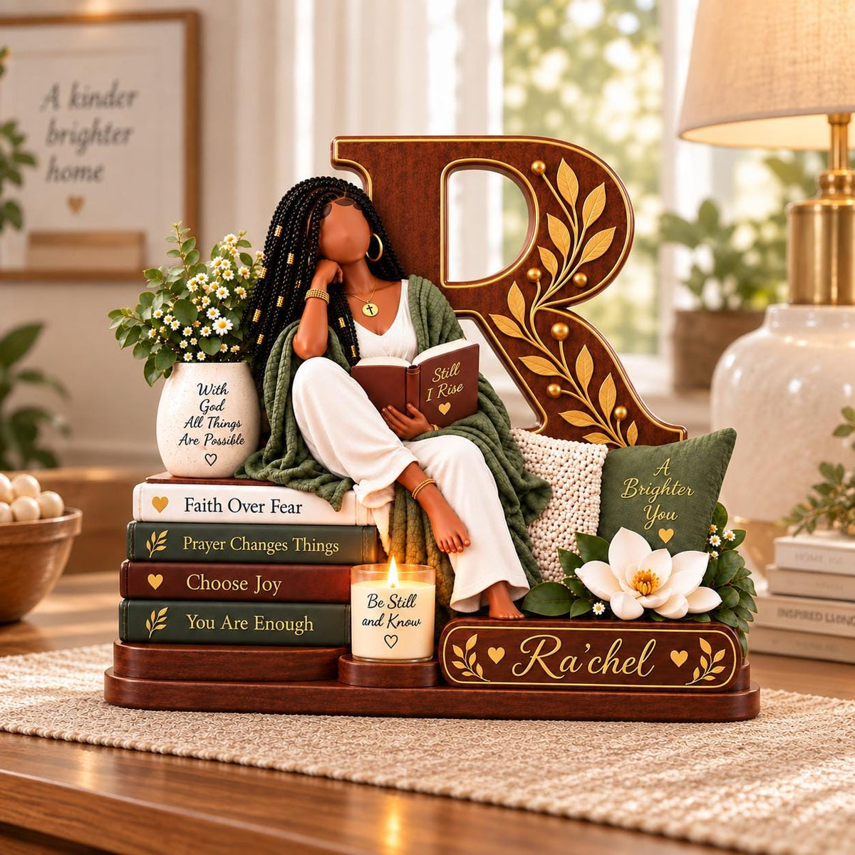 Personalized Black Woman Inspirational Acrylic Desk Sign – Custom Name & Initial