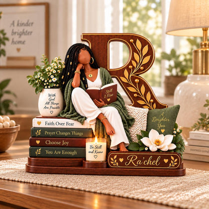Personalized Black Woman Inspirational Acrylic Desk Sign – Custom Name & Initial