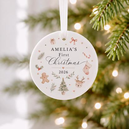 Personalized Baby's First Christmas Ceramic Ornament, Christmas Icon Custom Name & Year