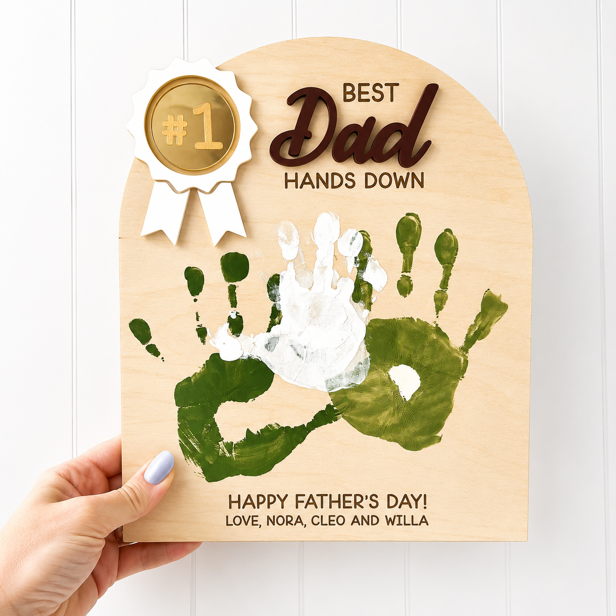 Personalized Father's Day Handprint Wood Sign Gift for Dad