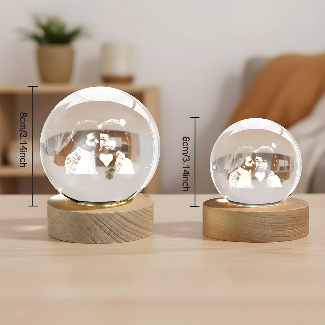 Personalized 2D Photo Crystal Ball Night Light – Engraved LED Lamp