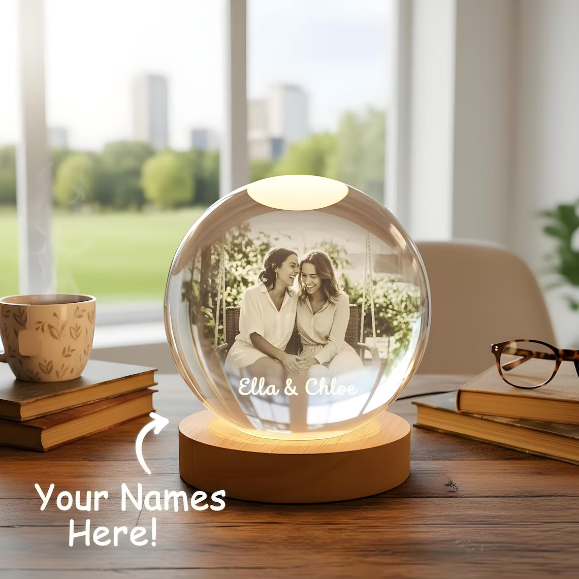Personalized 2D Photo Crystal Ball Night Light – Engraved LED Lamp