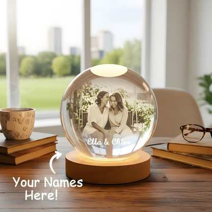 Personalized 2D Photo Crystal Ball Night Light – Engraved LED Lamp
