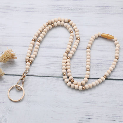 Personalized White & Wood Name Lanyard – Neutral Teacher Gift