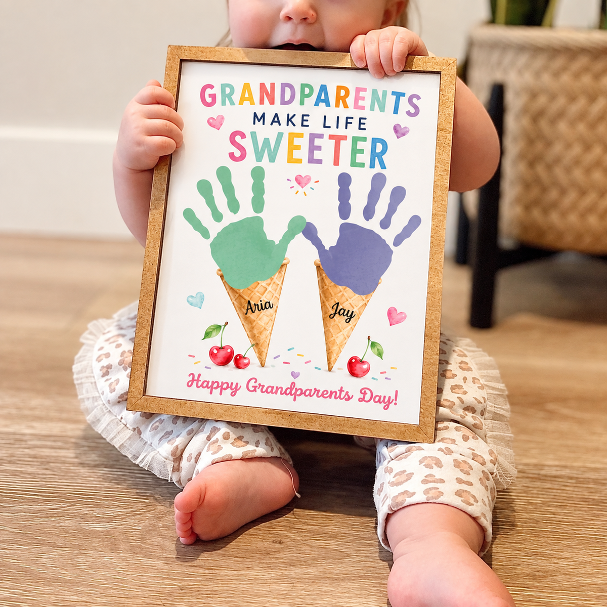 Personalized Grandparents Day Wooden Frame – Handprint Keepsake Gift