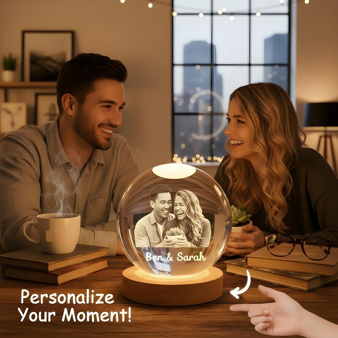 Personalized 2D Photo Crystal Ball Night Light – Engraved LED Lamp