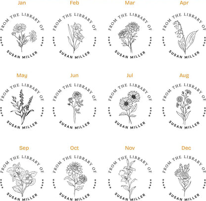 Personalized Book Stamp | Custom Birth Flower & Ex Libris Stamp | Gift for Book Lovers