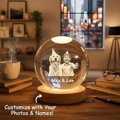 Personalized 2D Photo Crystal Ball Night Light – Engraved LED Lamp