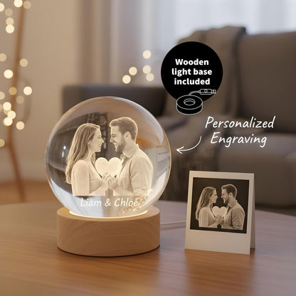 Personalized 2D Photo Crystal Ball Night Light – Engraved LED Lamp